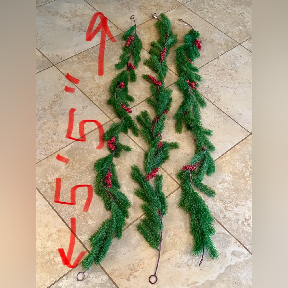 Christmas Garland Bundle of 3. Over 5” each! Preowned. Holly berry Glistens!